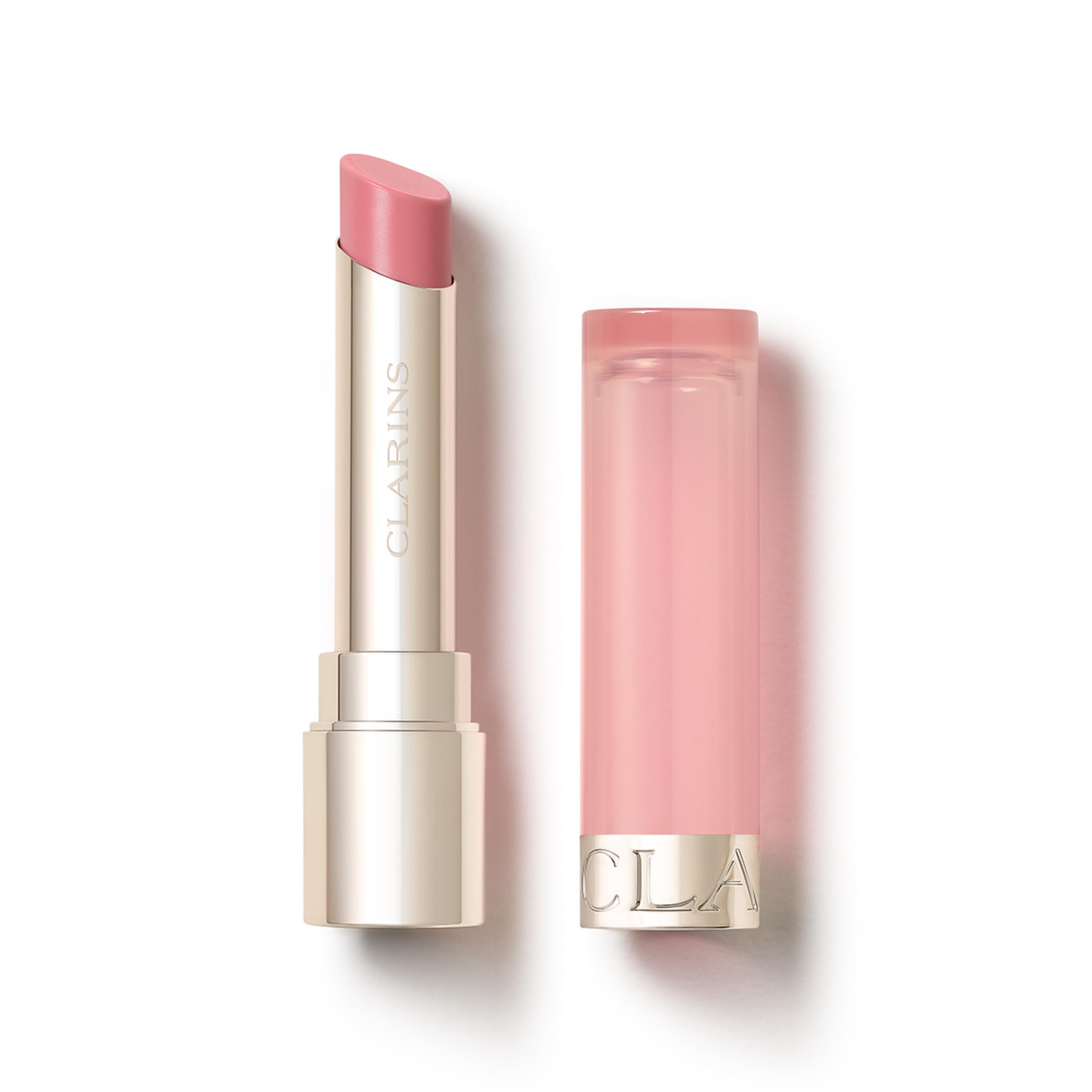 Clarins front view of lip oil balm shows pale pink sheen and compact benefit