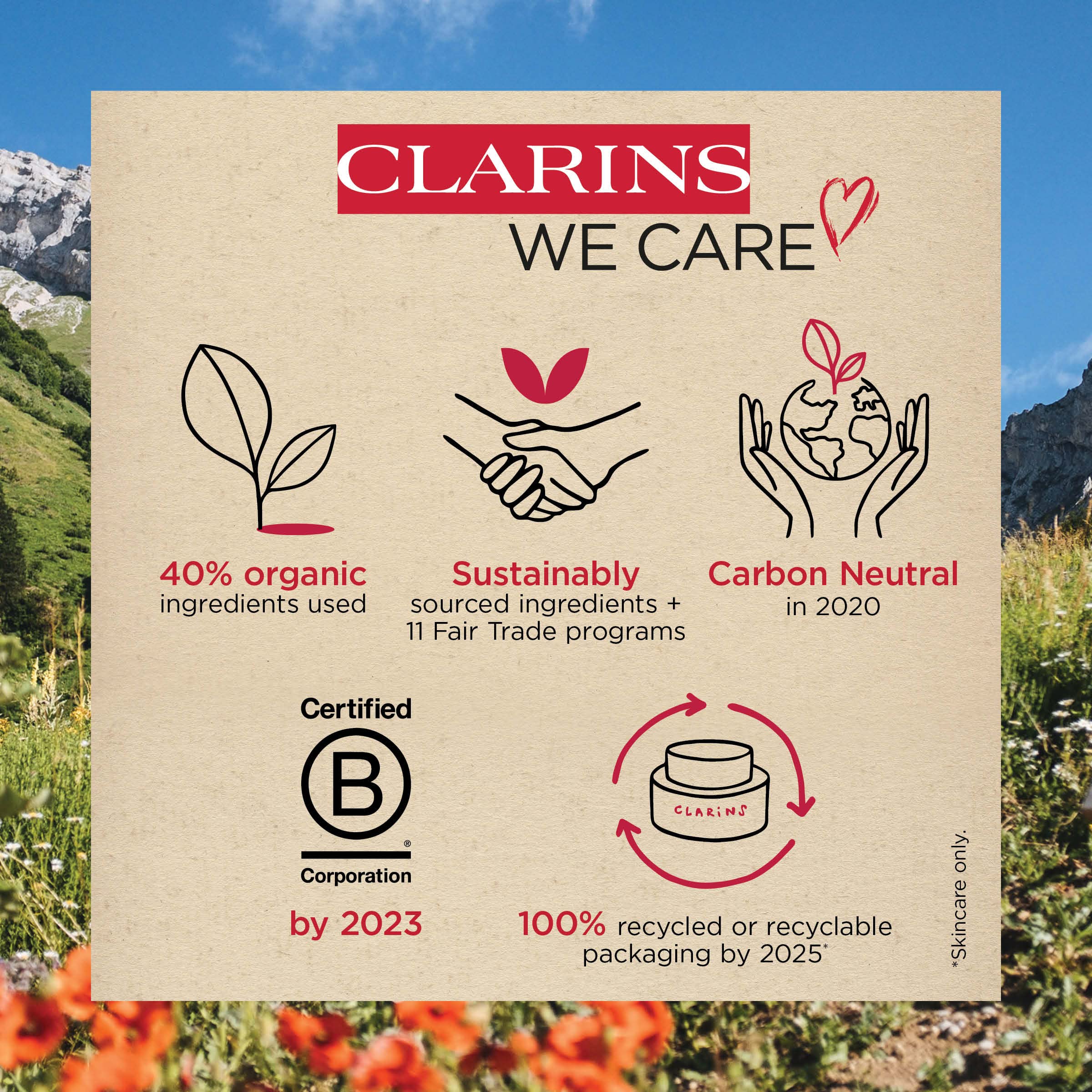 Clarins product label close-up displaying ingredients and shade 01 Black benefits