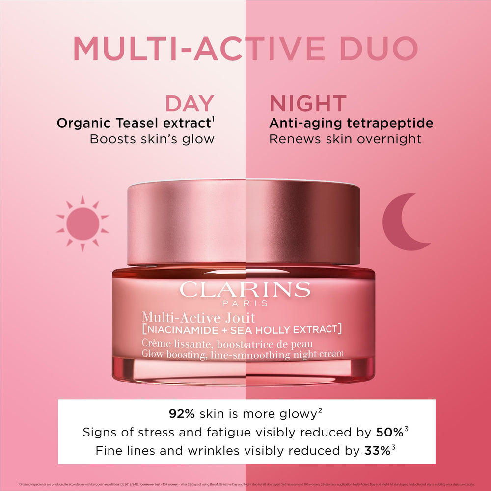 CLARINS morning glow lifestyle scene showing refreshed, rested-looking skin