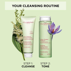 CLARINS open cap with nozzle close-up showing controlled dispensing benefit