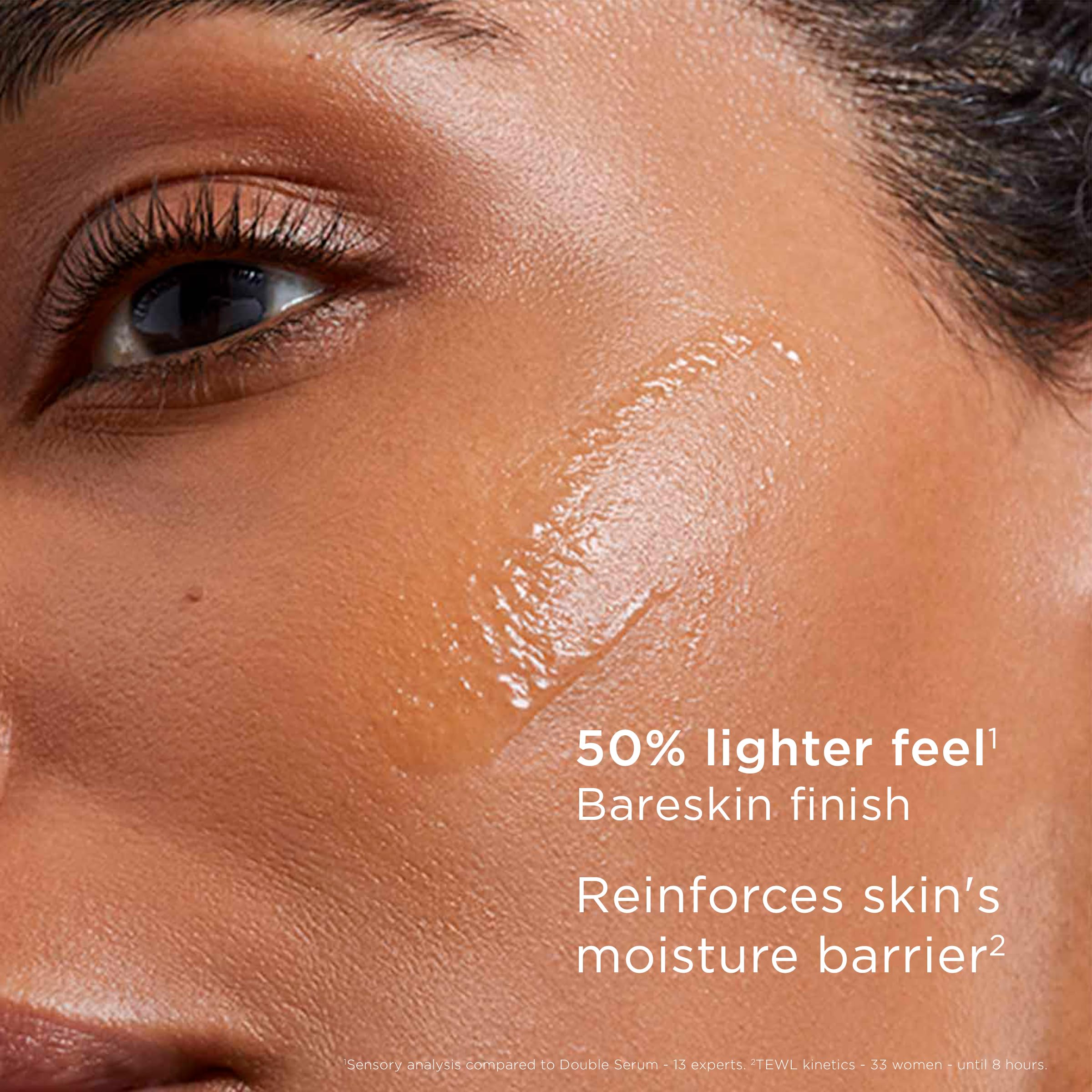 Clarins package and 1.7 fl oz scale providing size reference for travel-friendly use