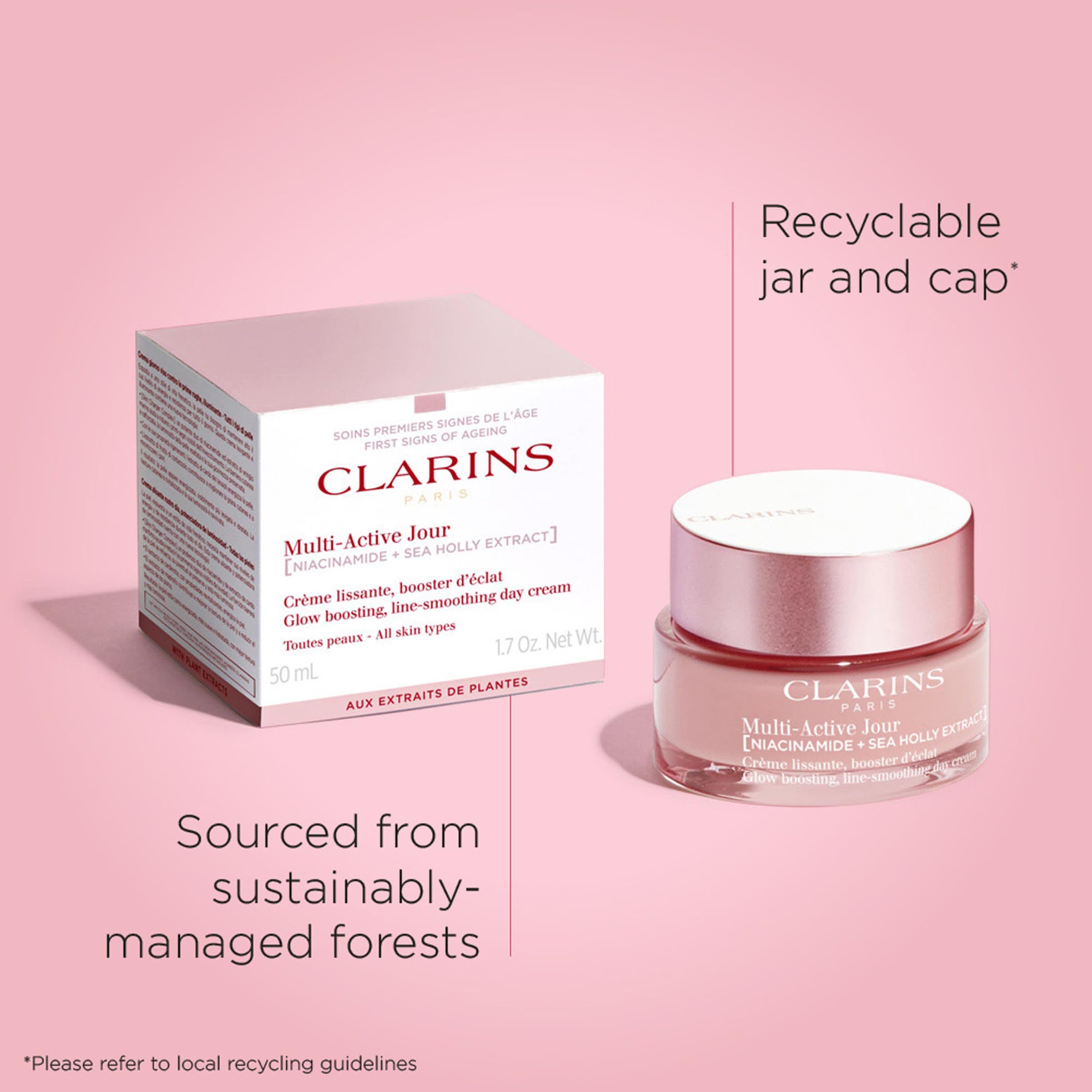 Clarins jar with outer box styled for gifting and shelf-ready presentation benefit