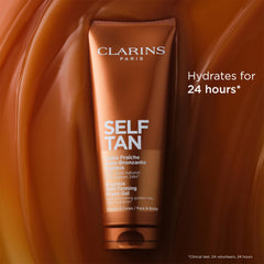 Clarins used on face demonstrating natural, buildable glow and gentle finish