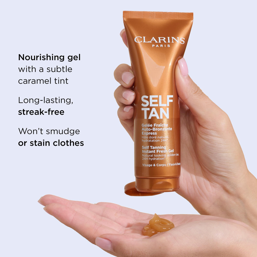 Clarins gel texture close-up showing smooth, lightweight formula for quick absorption