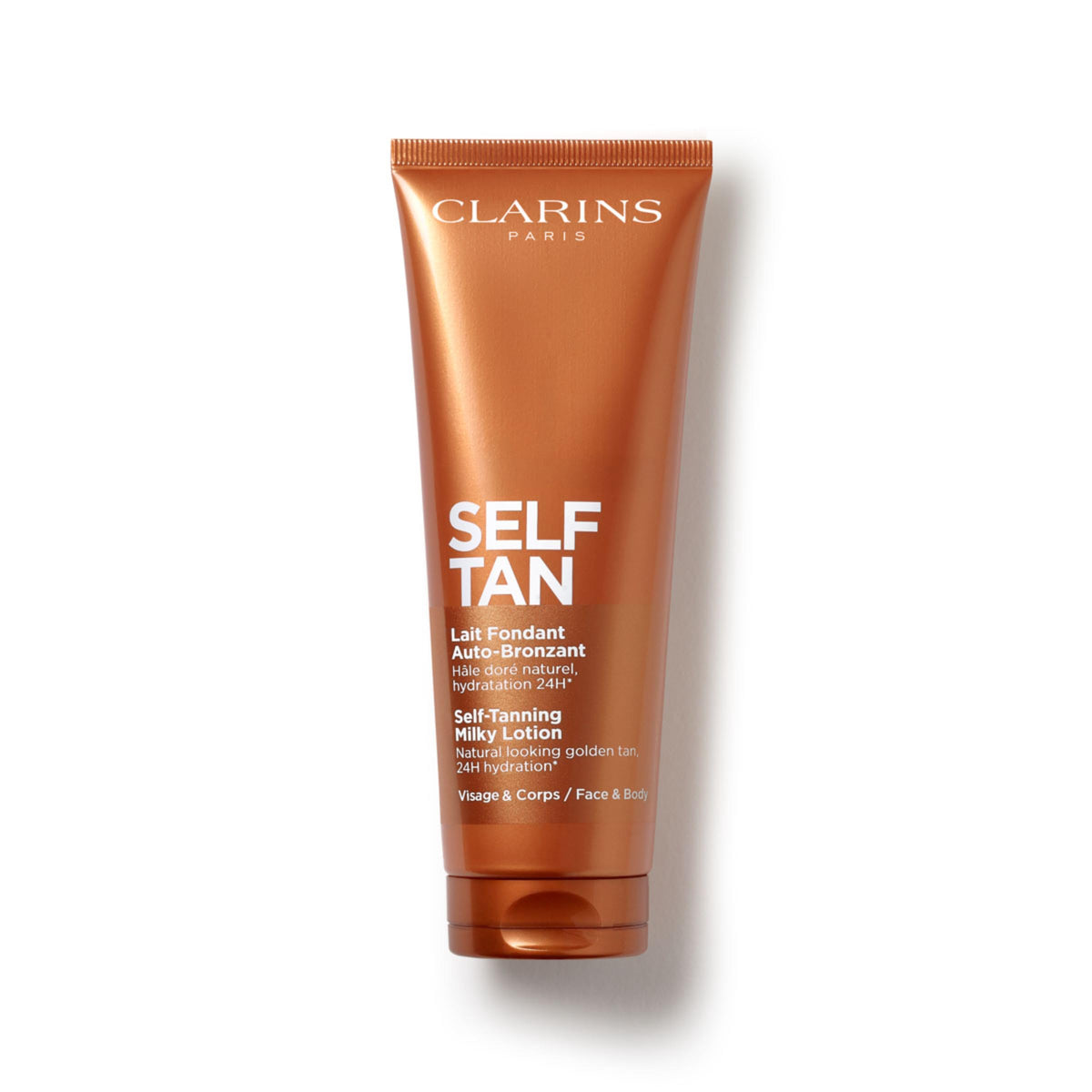 Clarins bottle front view showing packaging and effortless application benefit