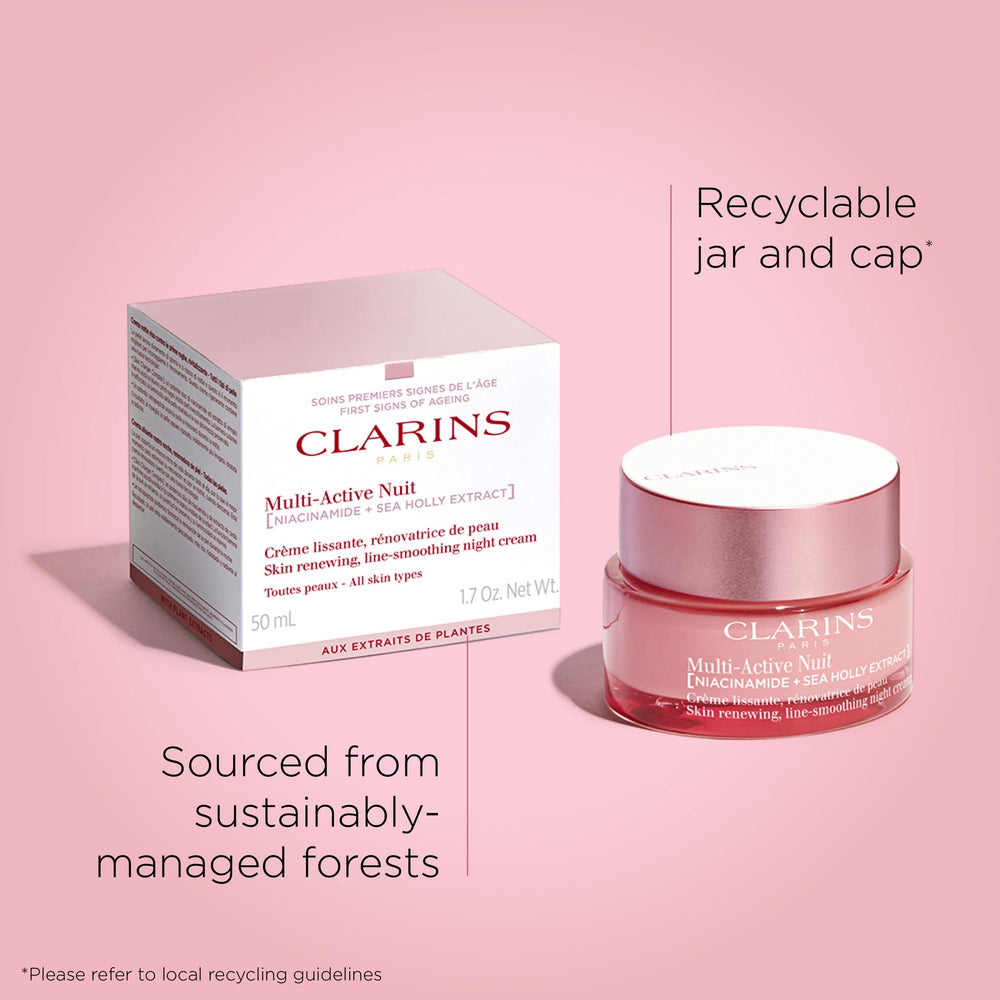 CLARINS size scale beside hand demonstrating portable jar convenience