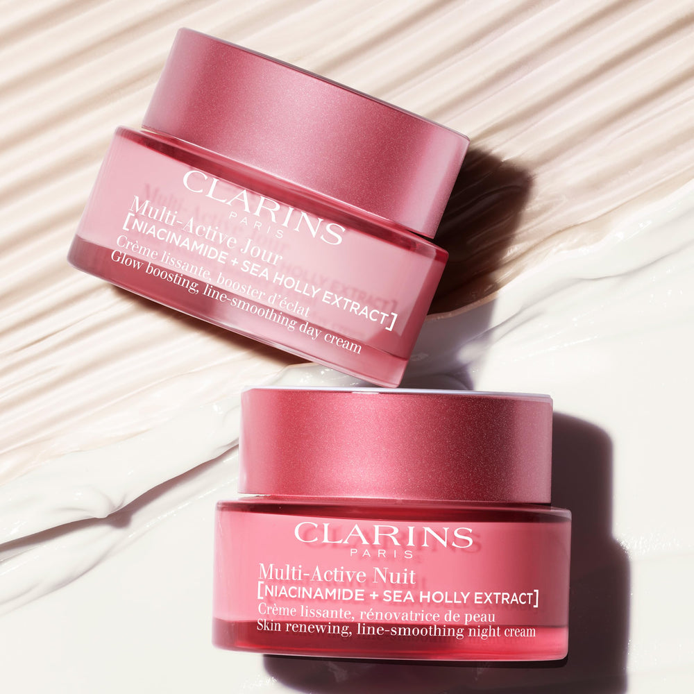 Clarins product next to ruler indicating 1.7 ounce size and travel-friendly benefit
