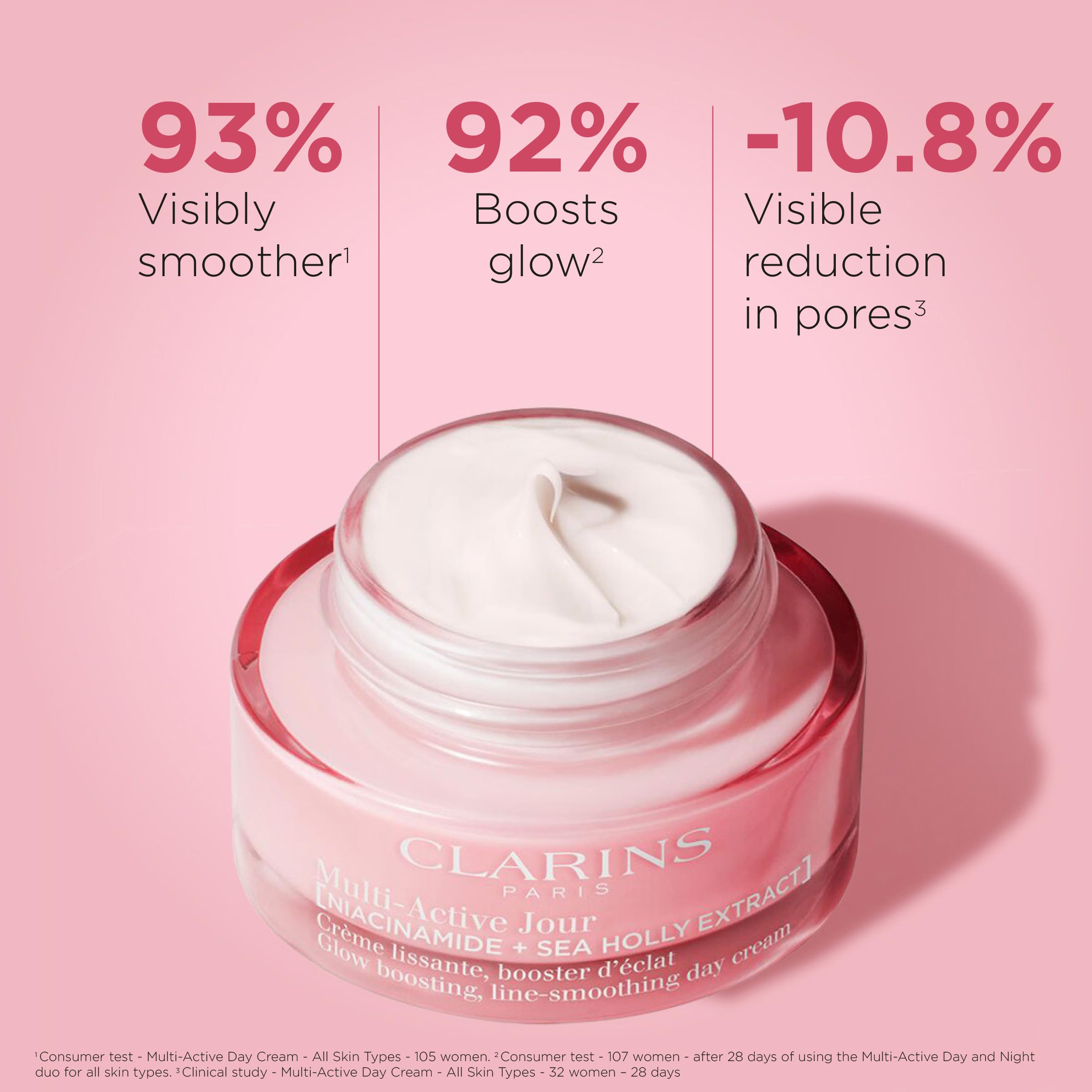 Clarins cream texture close-up highlighting smooth, lightweight finish benefit