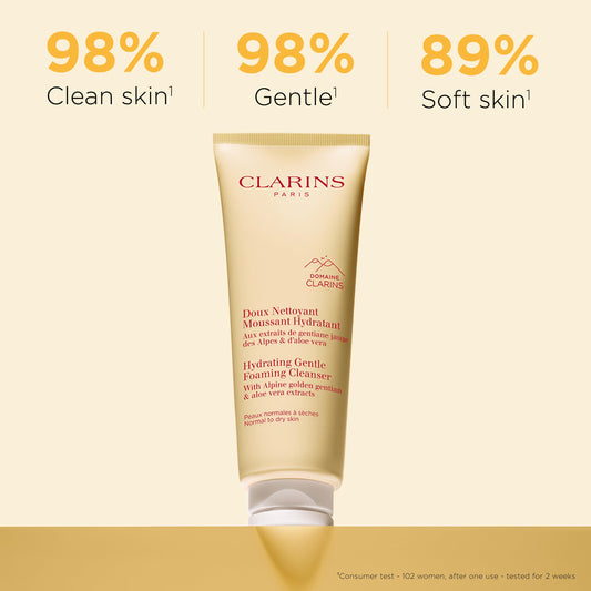 Clarins tube dispense showing foam texture for gentle effective cleansing