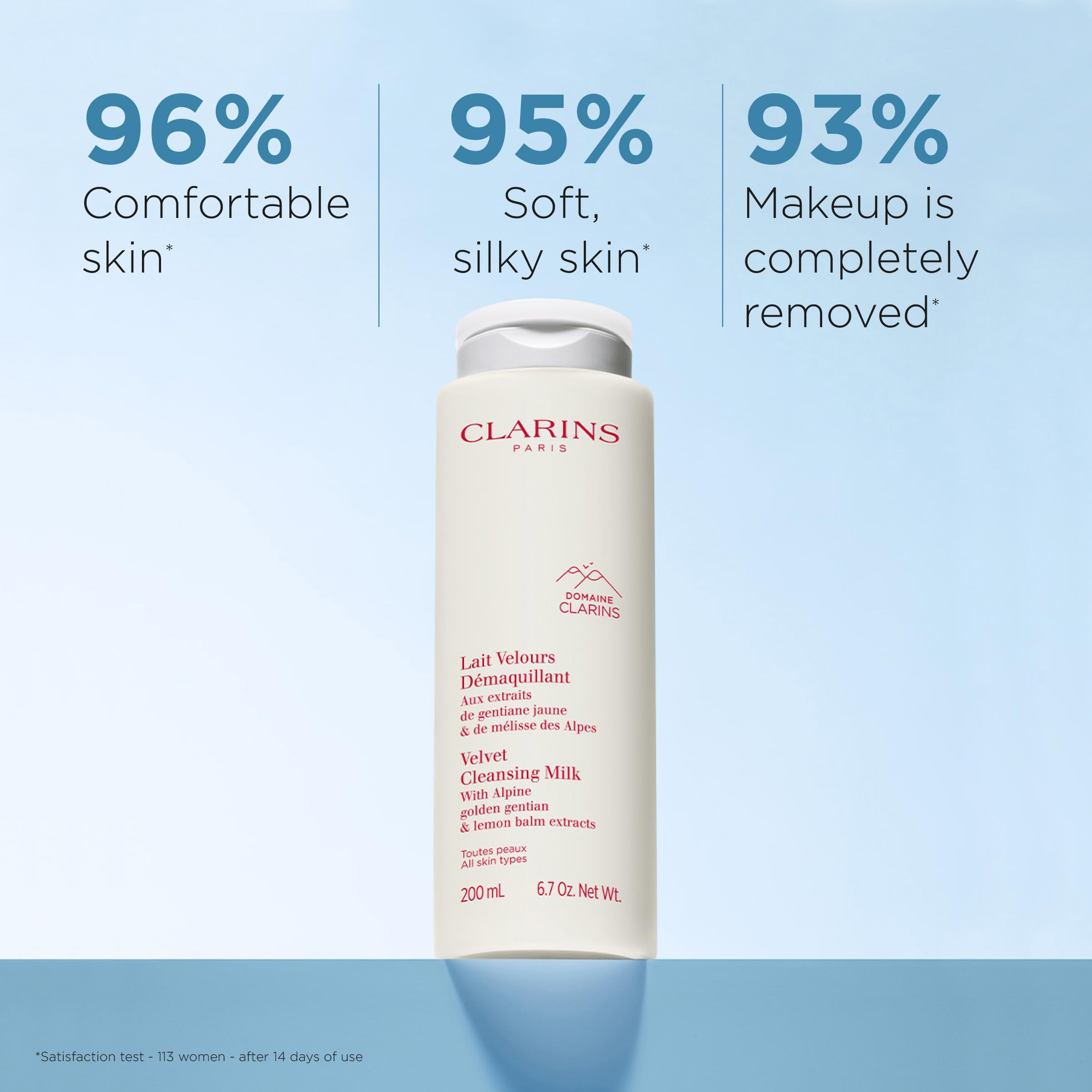 Clarins texture close-up of creamy milk being spread, shows hydrating glide benefit