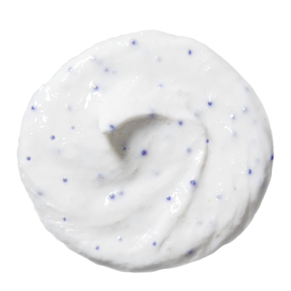 CLARINS men exfoliator cleanser creamy texture with lava powder close-up, gentle exfoliation benefit