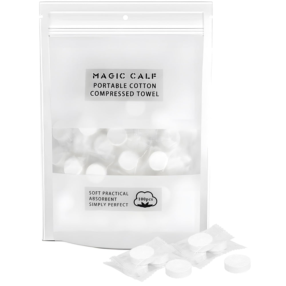Classycoo front packaging showing 100 compressed towels and portability benefit