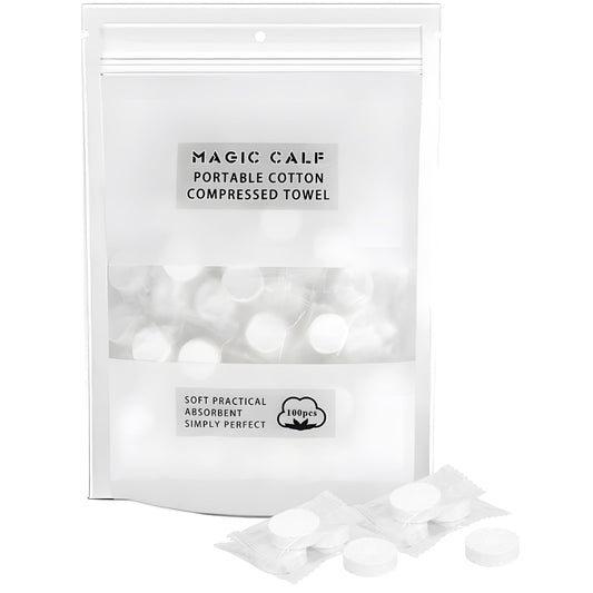 Classycoo front packaging showing 100 compressed towels and portability benefit