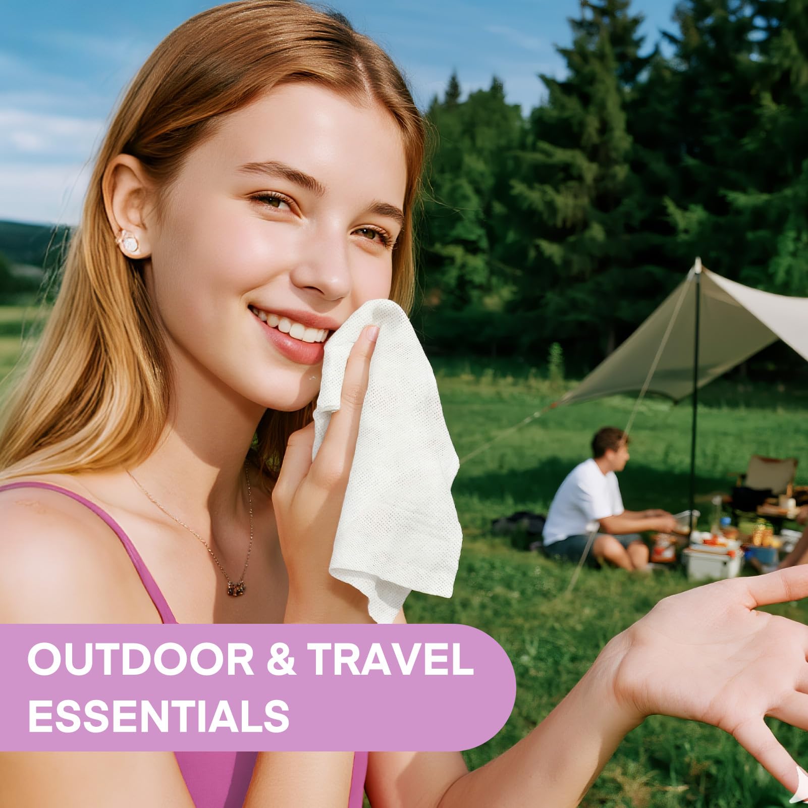 Classycoo towel being taken from travel bag, convenient on‑the‑go hygiene benefit