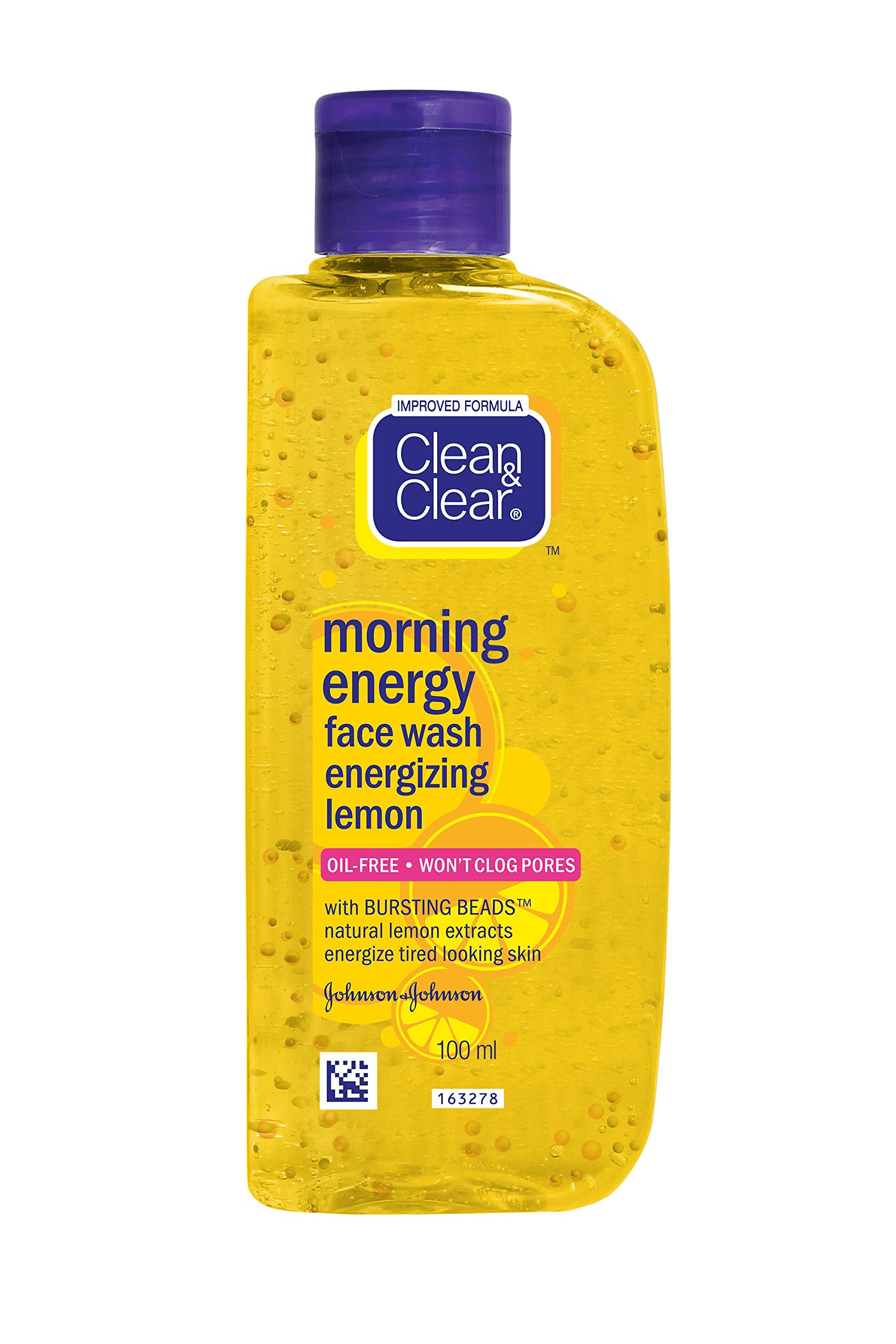 Clean & Clear front packaging showing bottle and label, energizes morning routine