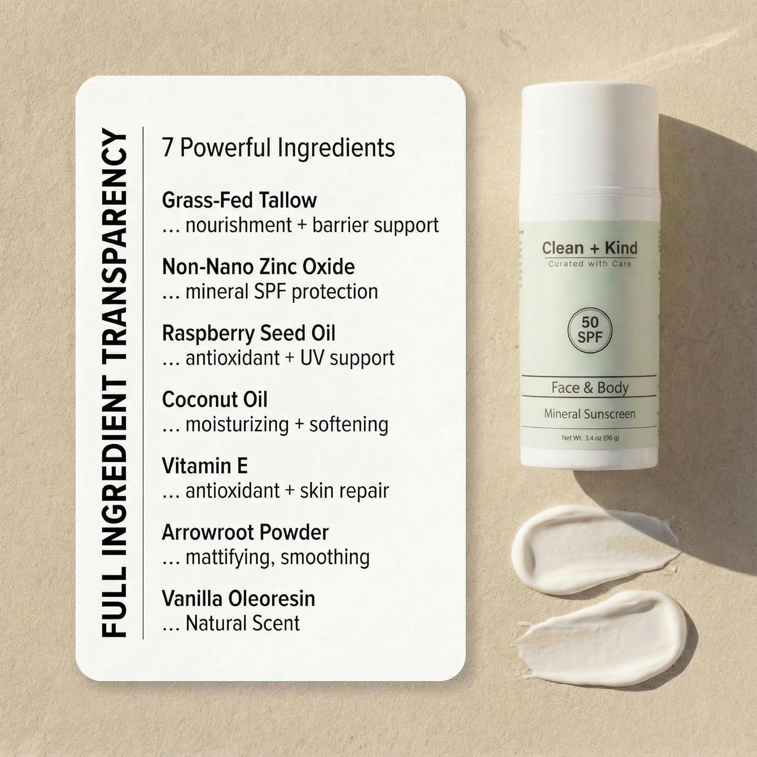 Clean + Kind sunscreen in a beach bag showing reef-safe travel convenience benefit