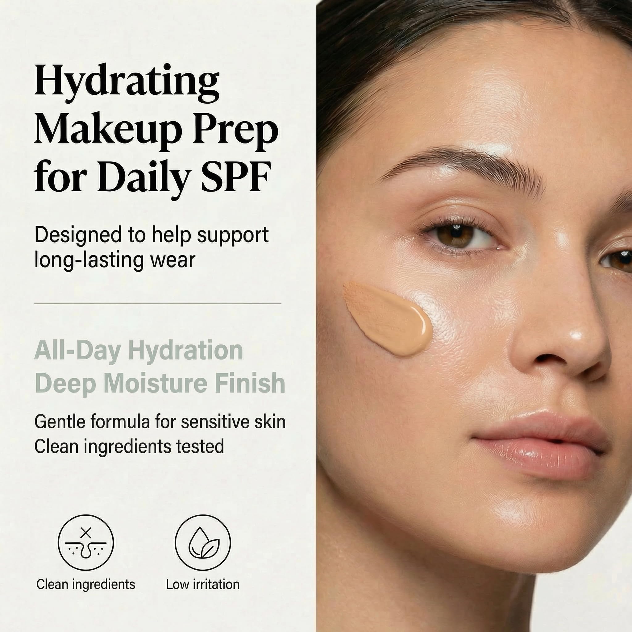 Clean + Kind application on skin before and after tone correction