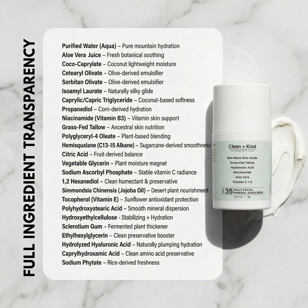 Clean + Kind sunscreen used outdoors showing daily protection and reef-friendly formula