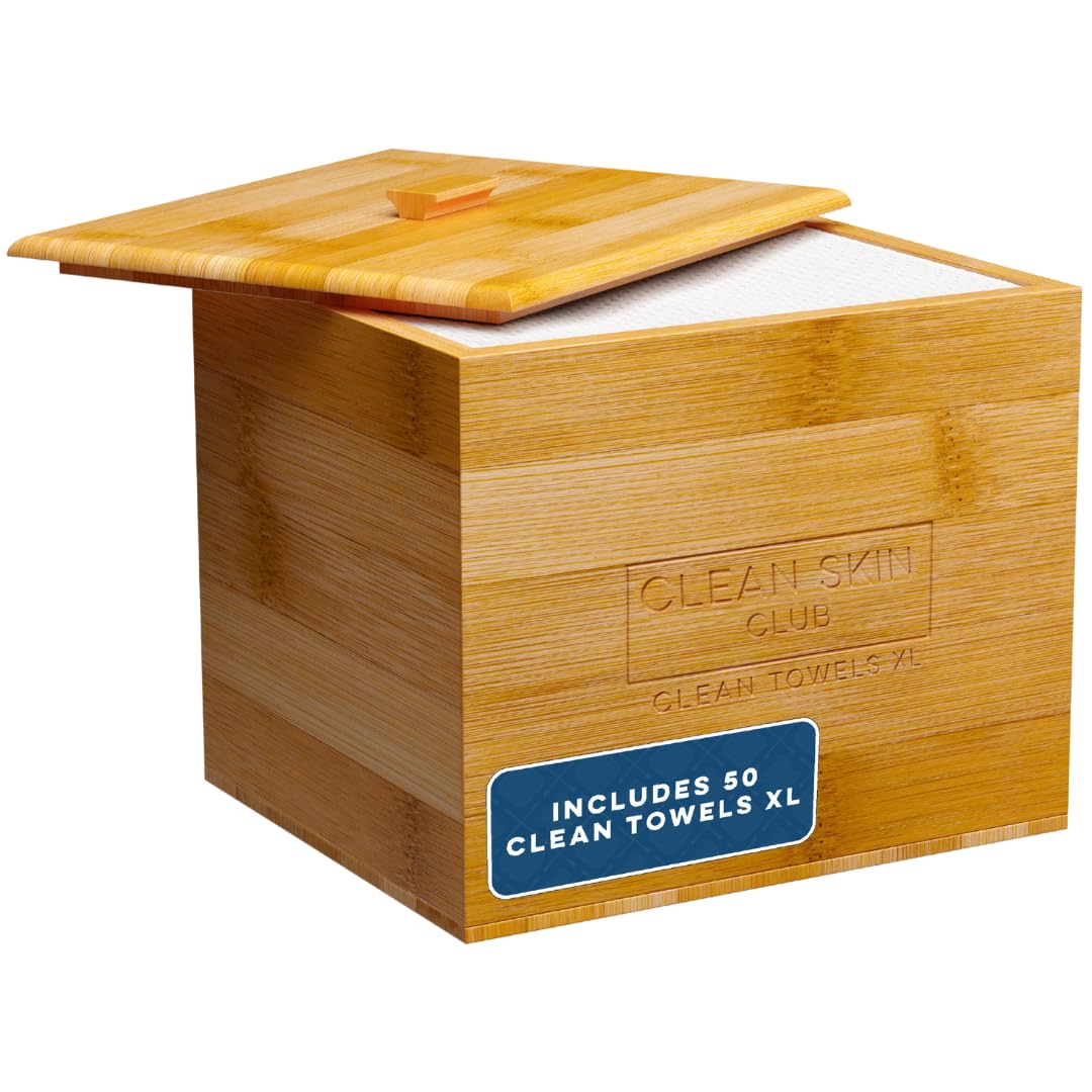 CLEAN SKIN CLUB bamboo container front showing tidy countertop storage and aesthetic benefit