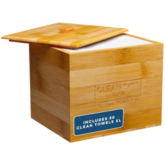 CLEAN SKIN CLUB bamboo container front showing tidy countertop storage and aesthetic benefit