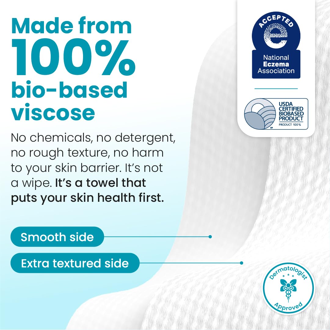 Model using Clean Skin Club towel to remove makeup for clearer-looking skin
