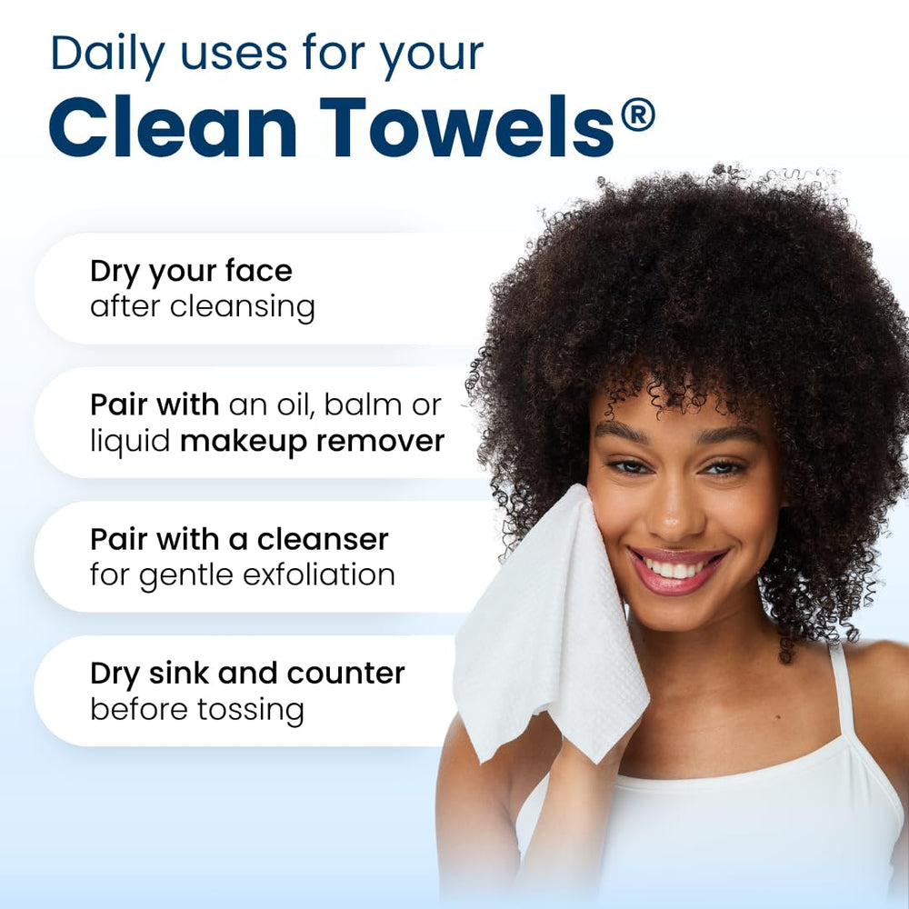 Clean Skin Club towels inside travel bag, illustrating travel-friendly disposable option