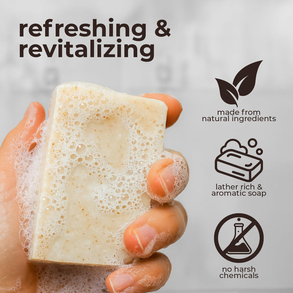 Cleanbar side cut revealing soap texture and moisturizing marbling for gentle skin feel