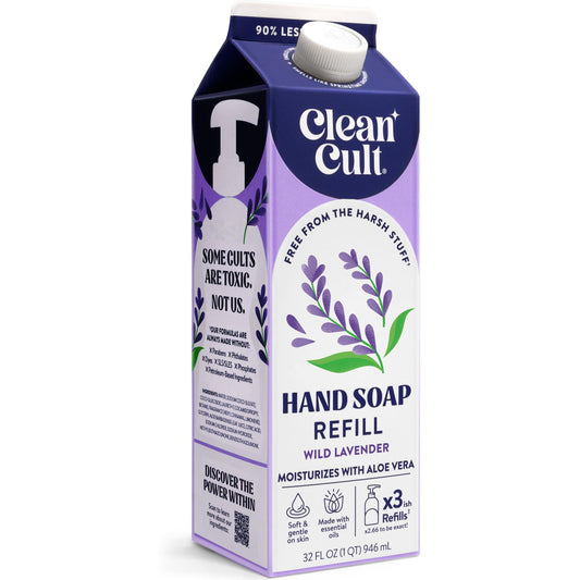 Cleancult front pack shows Wild Lavender refill and eco benefits