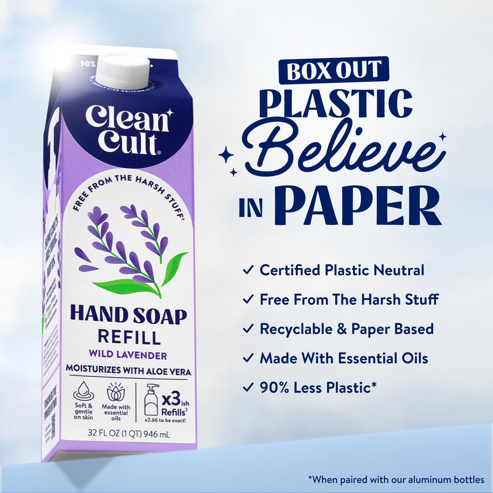 Cleancult pouring refill into bottle demonstrating easy refill