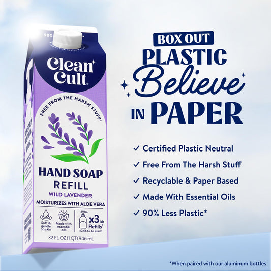 Cleancult pouring refill into bottle demonstrating easy refill
