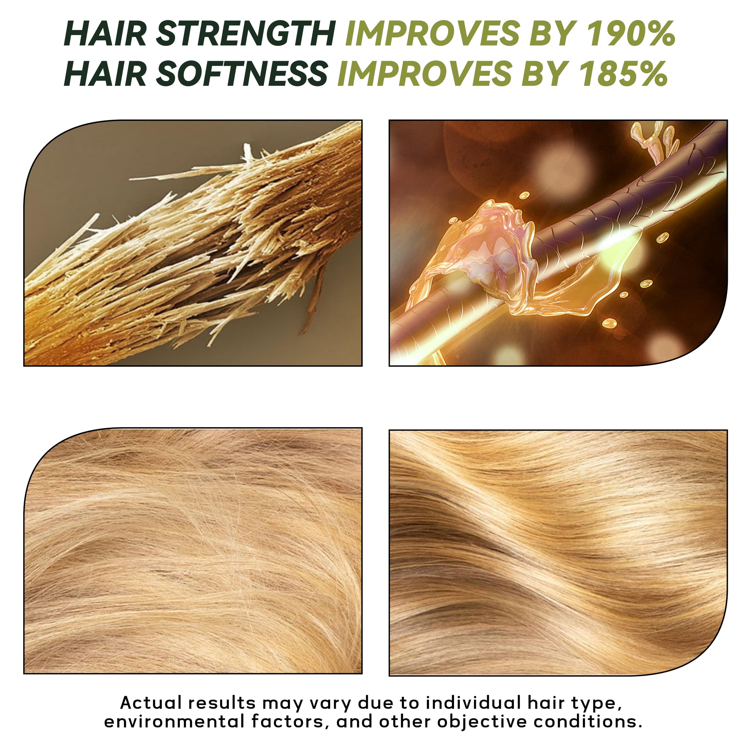 CLEANFULL before and after hair strand showing reduced breakage