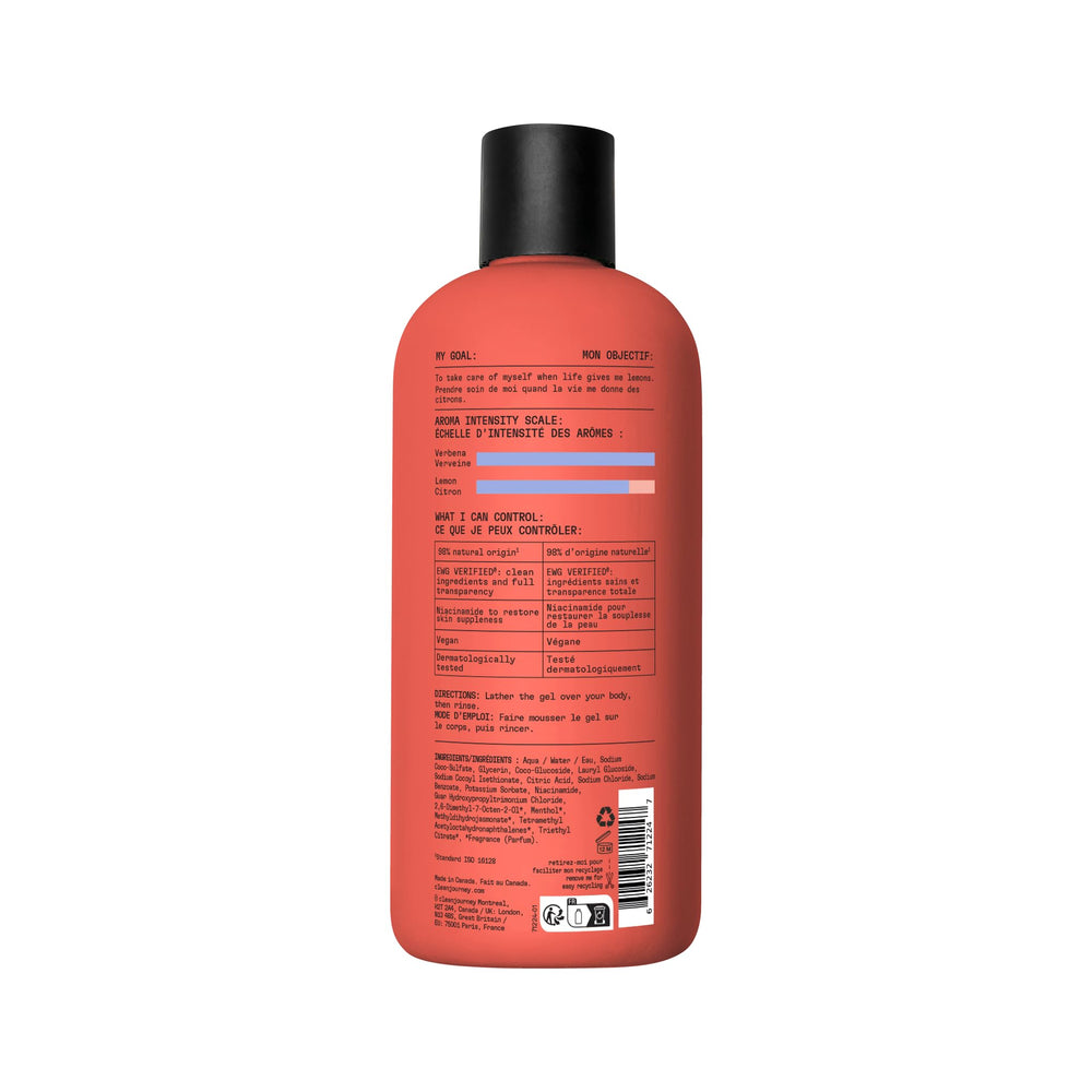 cleanjourney bottle on bathroom counter with towel showcasing fresh morning routine