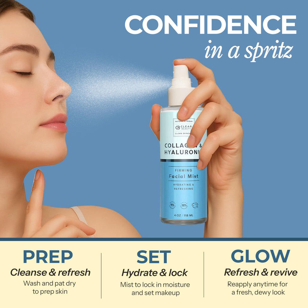 Clear Beauty bottle on bathroom vanity suggesting daily routine convenience