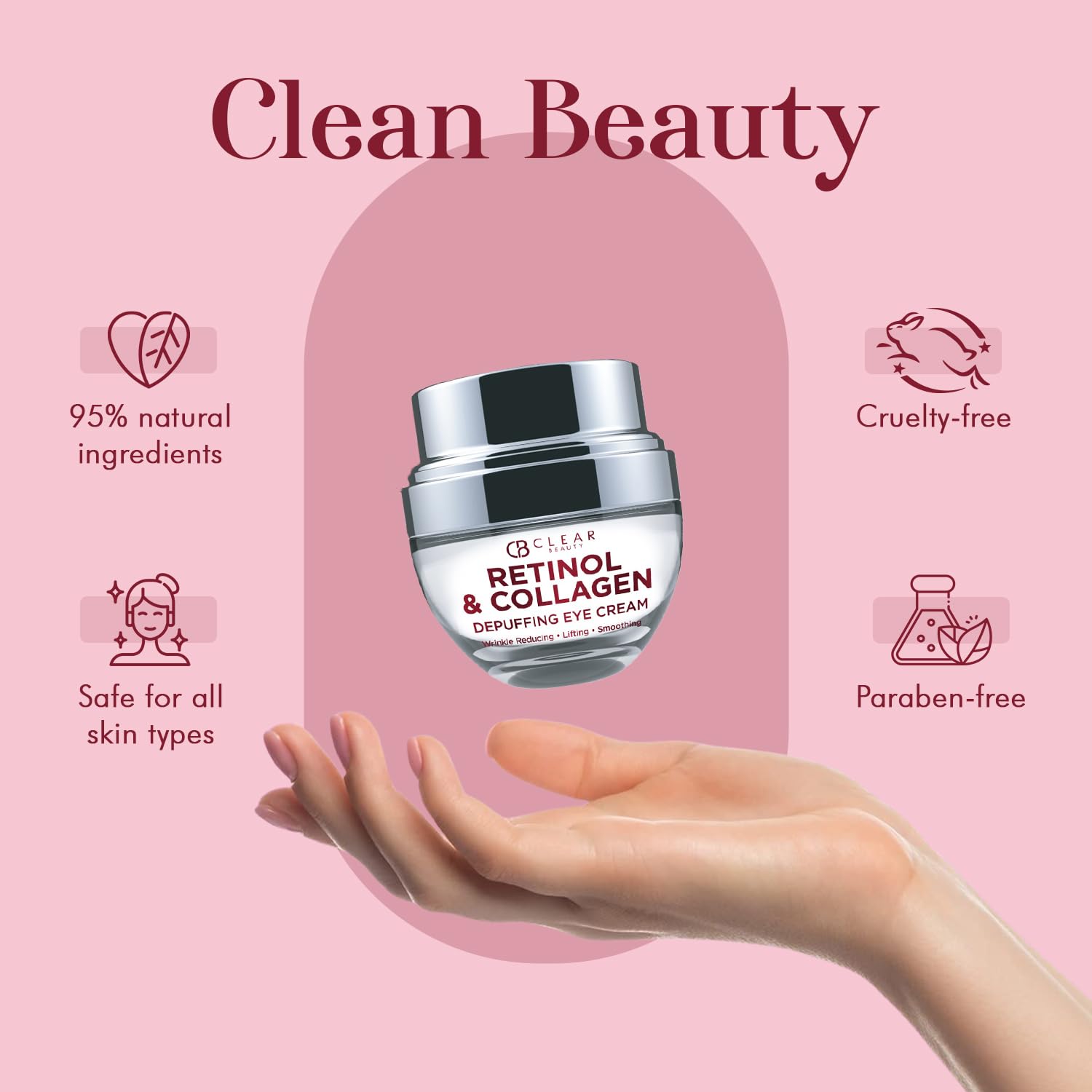 Clear Beauty fingertip patting cream under eye demonstrating gentle application