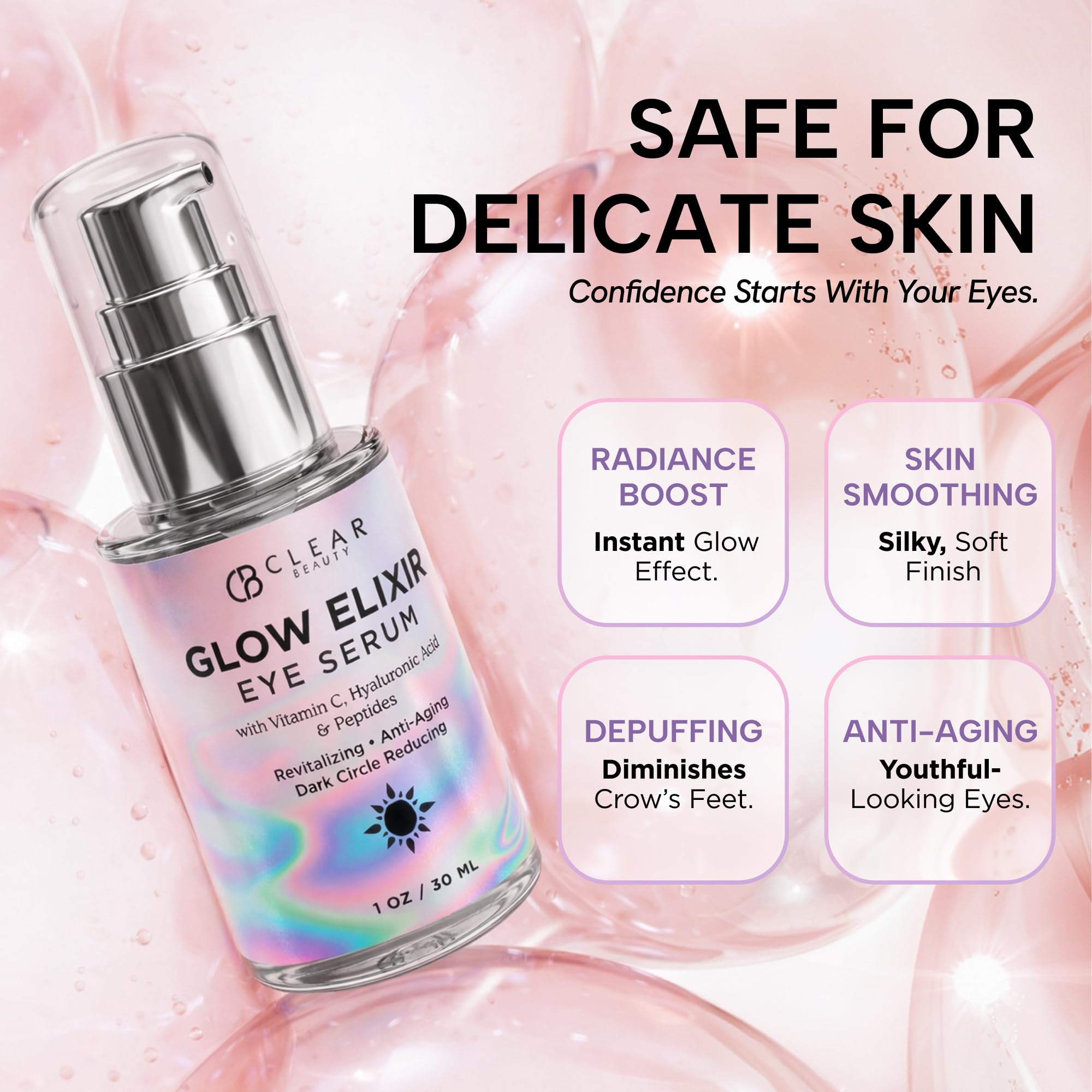 Clear Beauty Vitamin C and hyaluronic acid ingredients emphasize antioxidant hydration