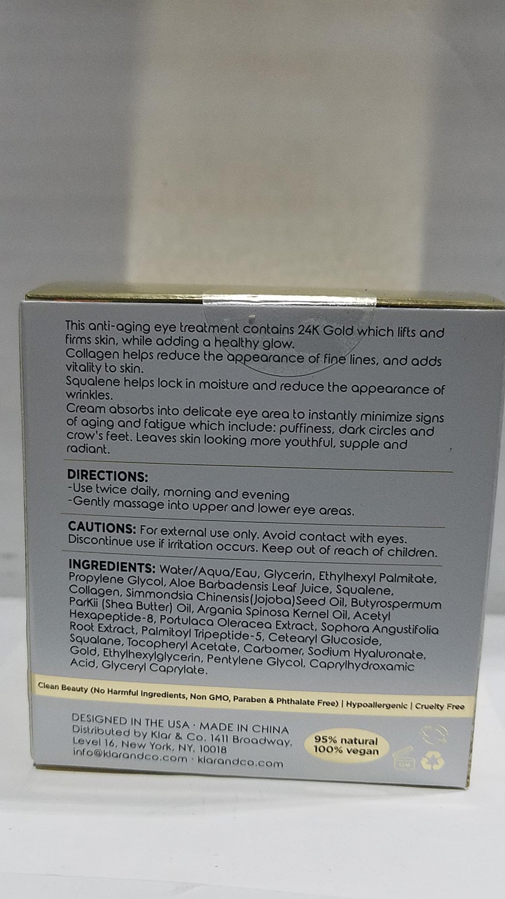 Clear Beauty label close-up showing ingredients and clean formulation
