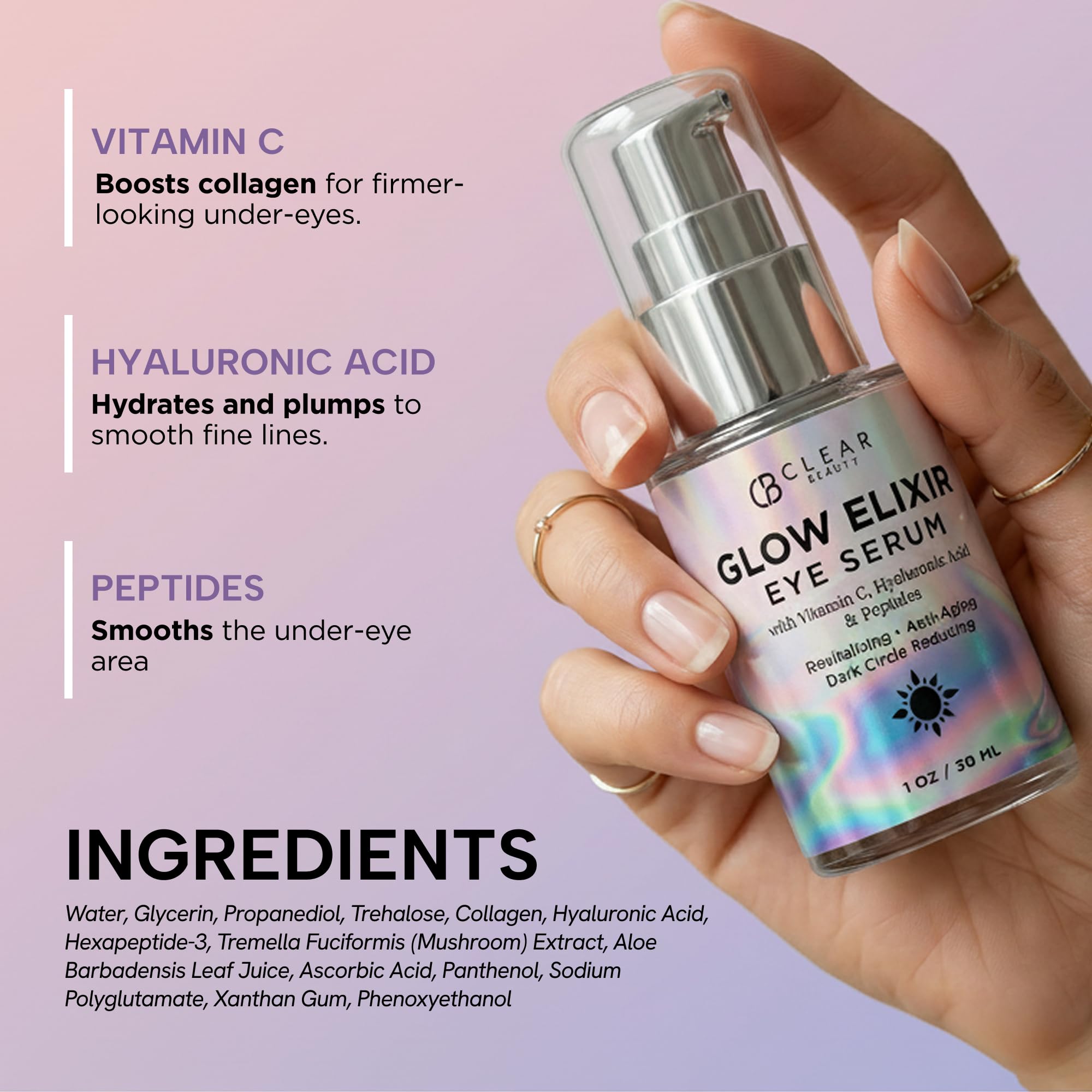 Clear Beauty serum on bathroom shelf suggesting daily skincare routine benefit
