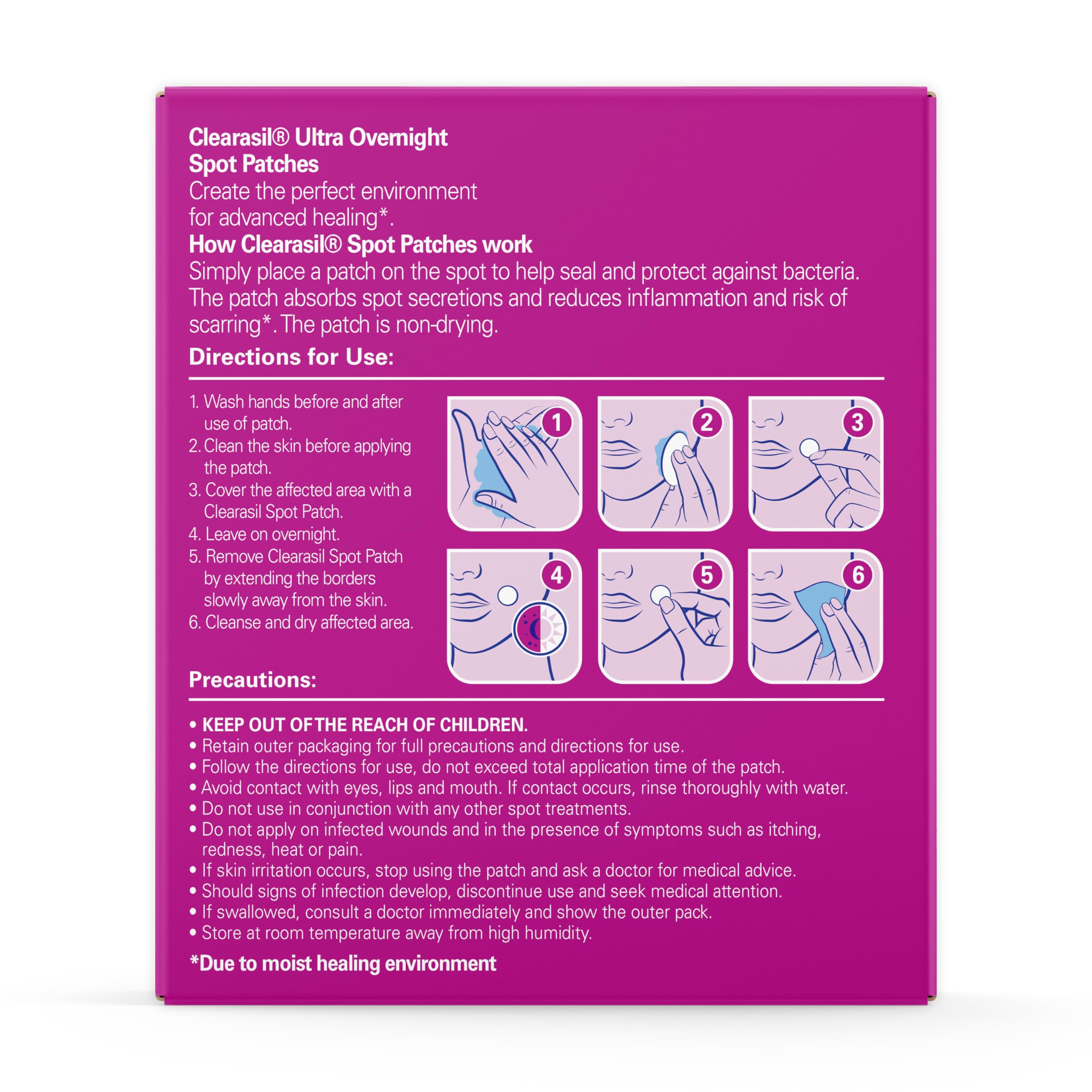 Clearasil product label close-up highlighting instructions and safe use benefit
