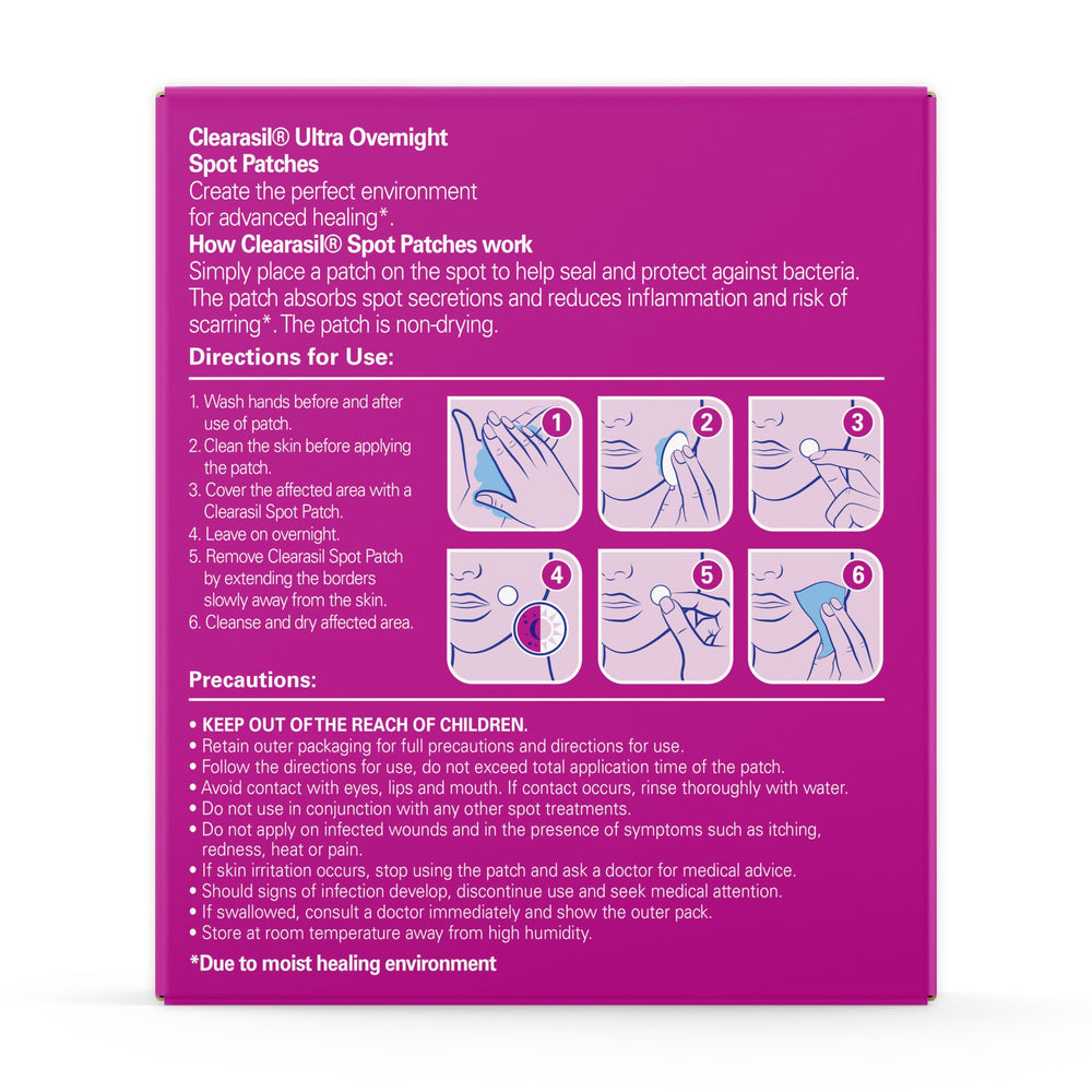Clearasil product label close-up highlighting instructions and safe use benefit