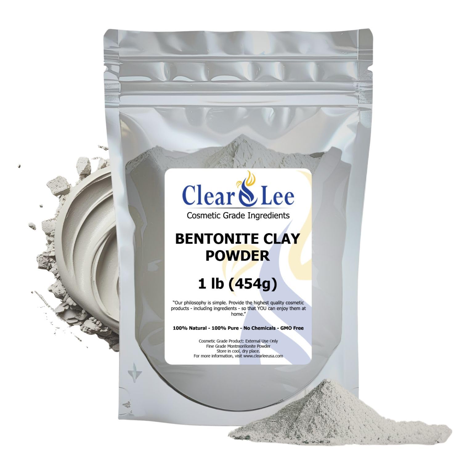 ClearLee front packaging showing pure cosmetic-grade bentonite clay for clean beauty