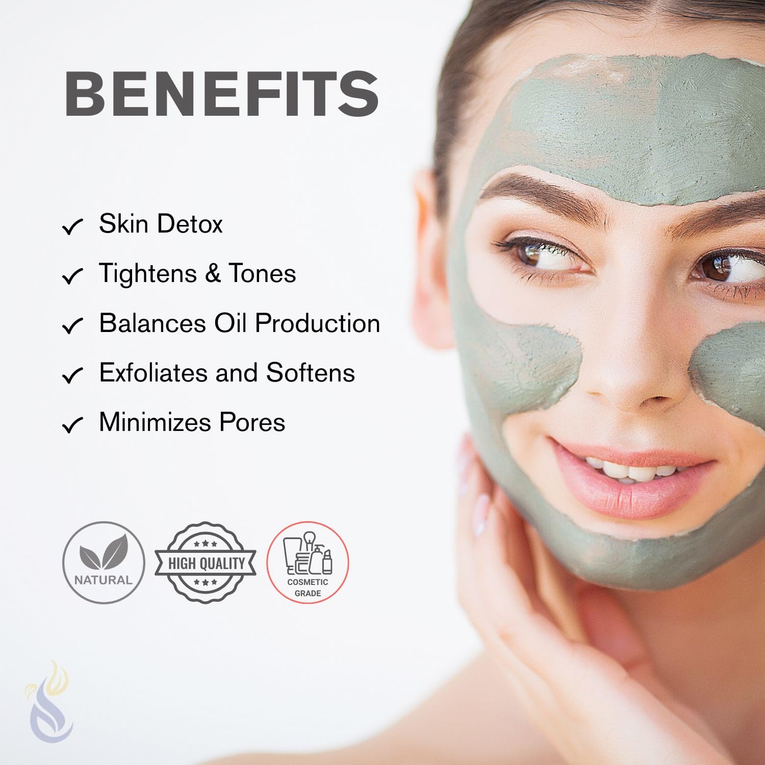 ClearLee ultra-fine powdered clay texture close-up with purity benefit