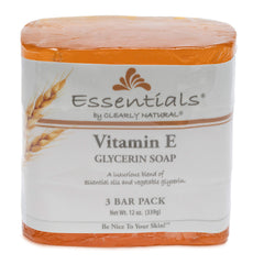 Clearly Natural front packaging showing vitamin E glycerine bar, gentle moisturizing benefit