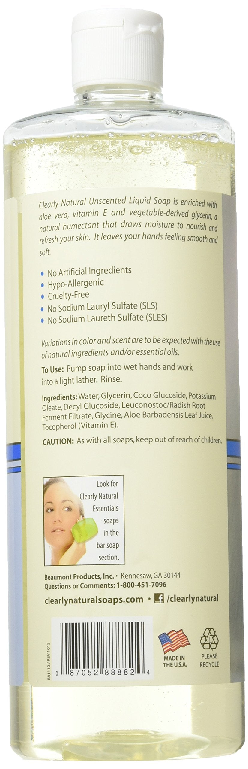 Clearly Natural unscented refill being poured into a dispenser demonstrating mess-free refilling