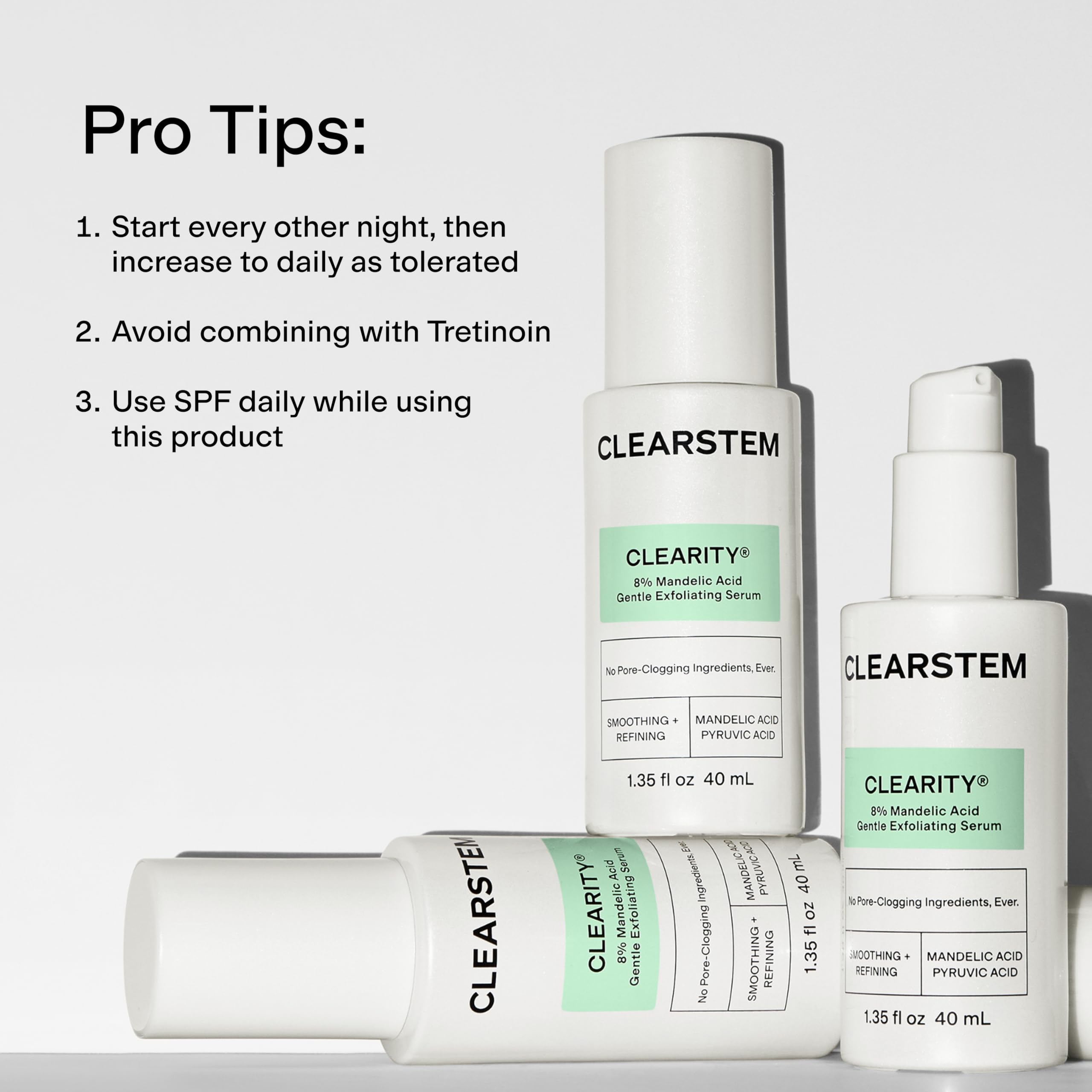 CLEARSTEM bottle next to ruler showing 40ml size for travel-friendly benefit