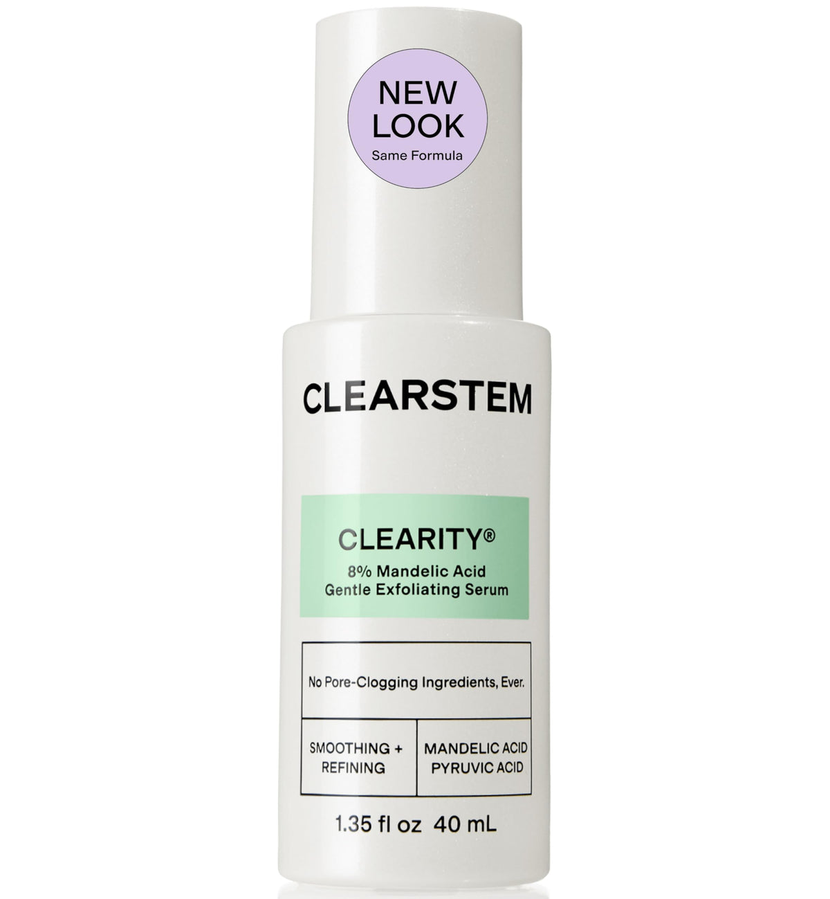 CLEARSTEM bottle front packaging showing clear label and volume benefit