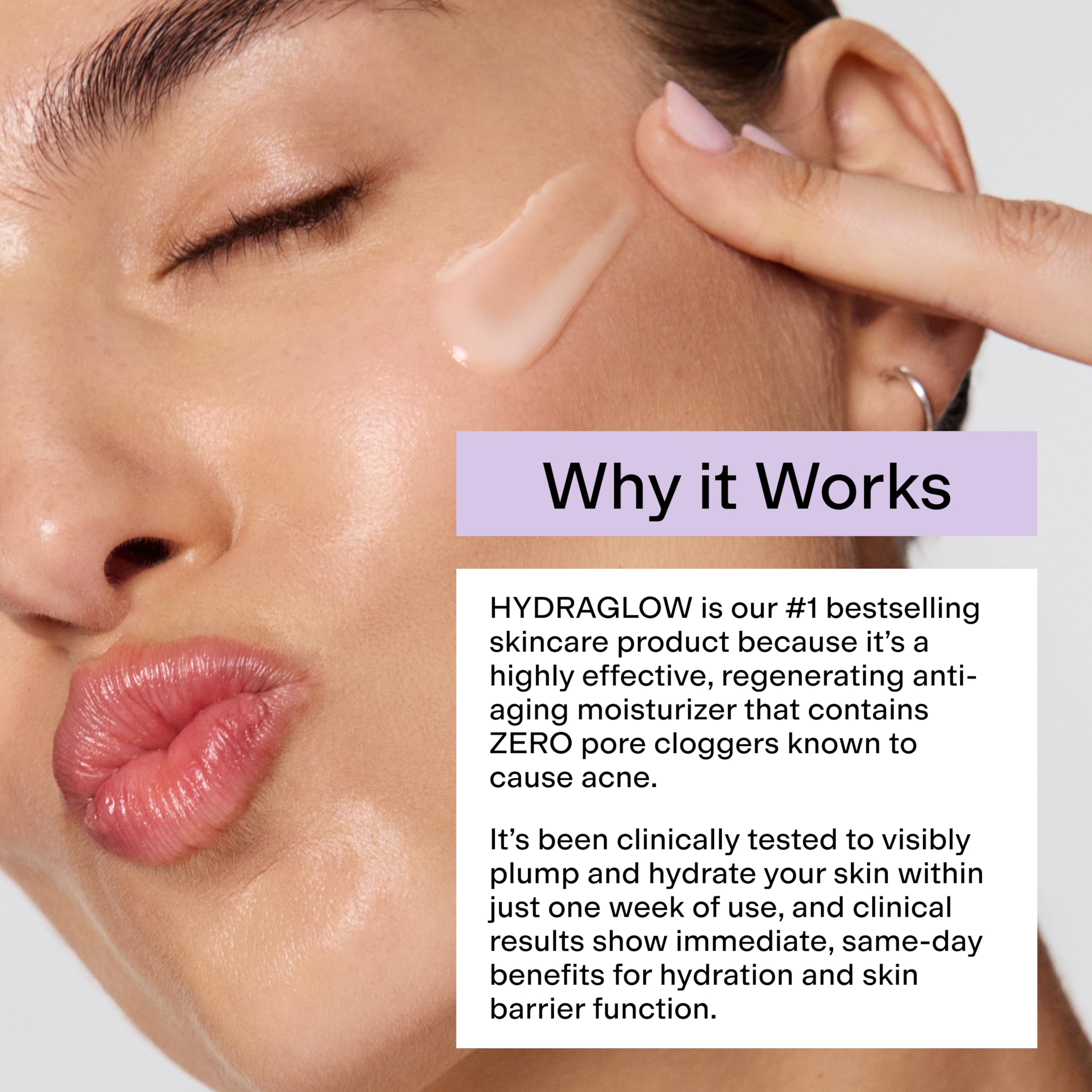 CLEARSTEM small dab of HYDRAGLOW on hand demonstrating non-greasy absorption benefit