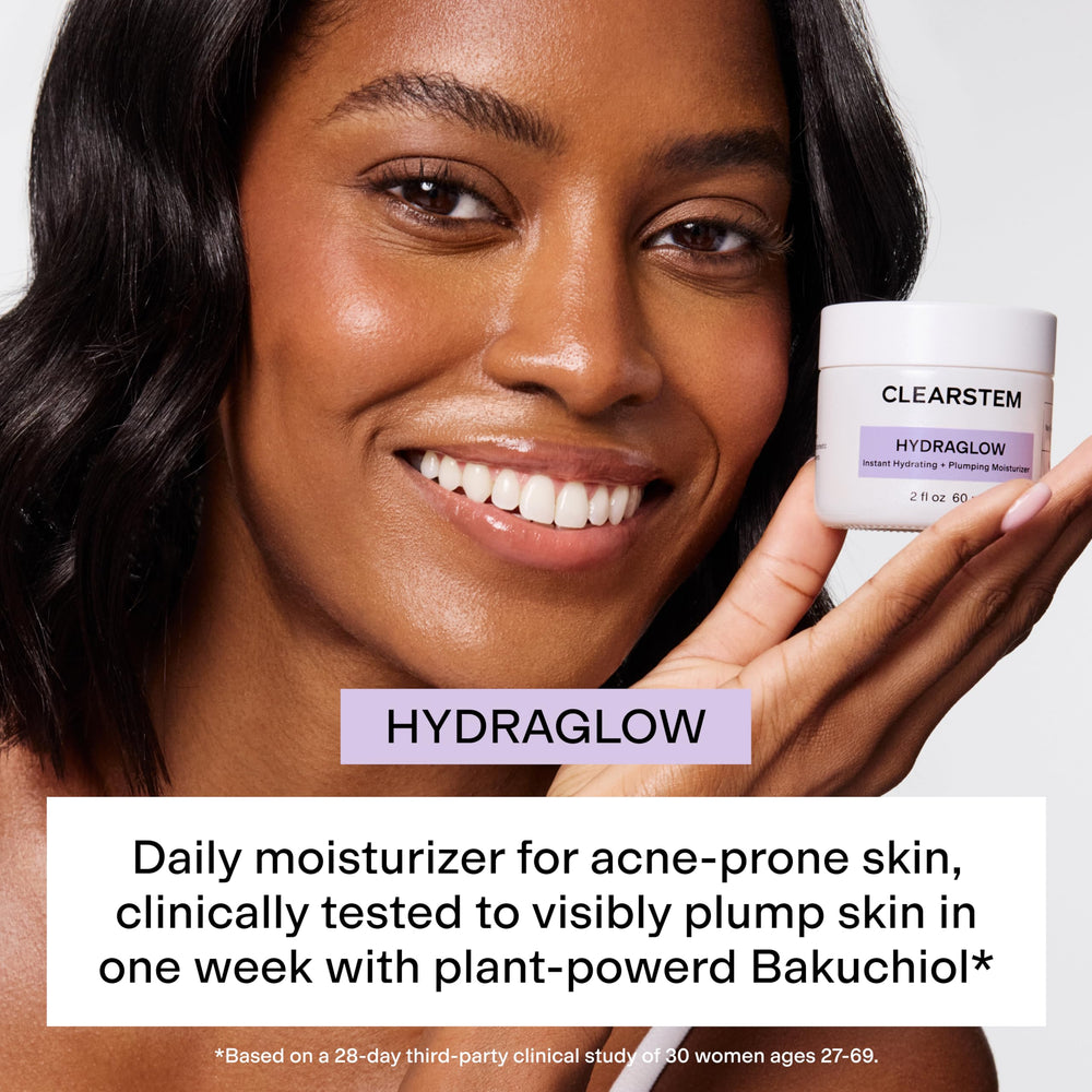 CLEARSTEM open cap and creamy HYDRAGLOW texture showing smooth hydration benefit
