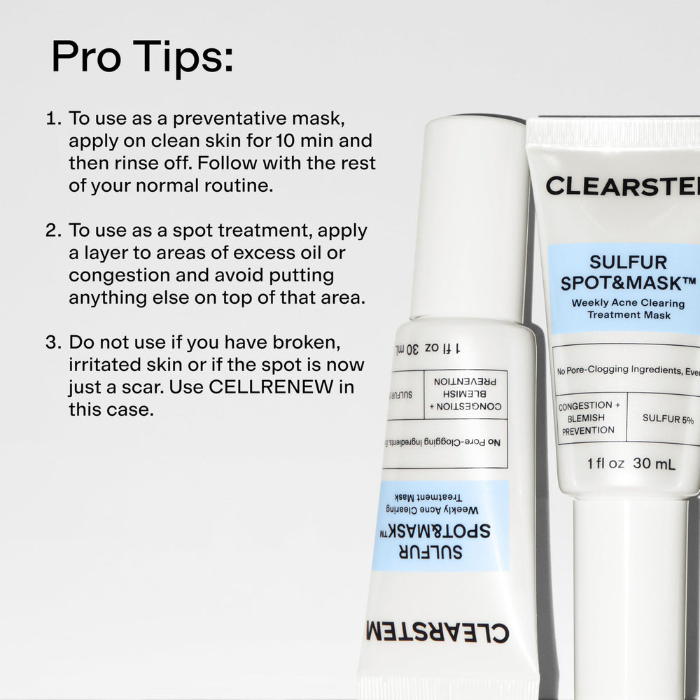 CLEARSTEM label close-up showing sulfur, kaolin, and glycolic ingredients