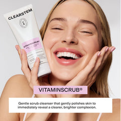 CLEARSTEM close-up of scrub texture highlighting bamboo particles and smooth cream