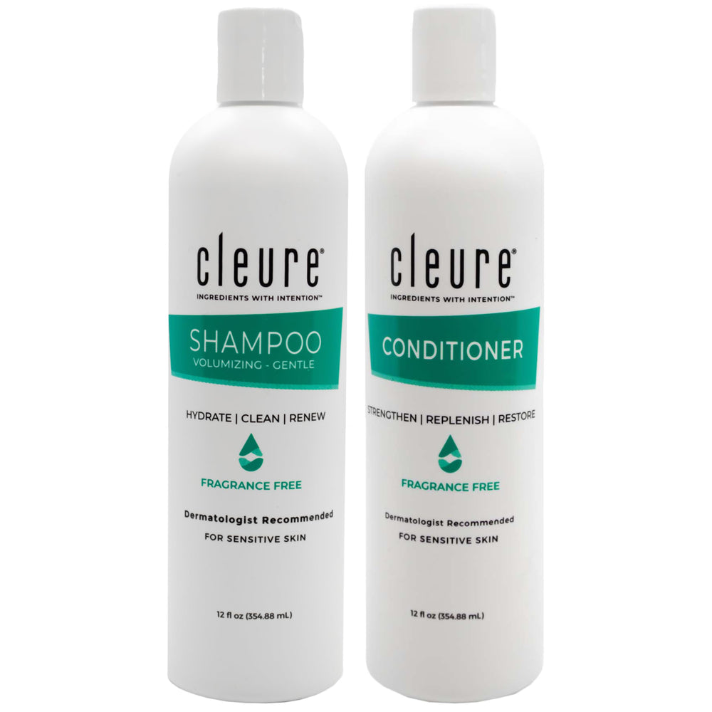 Cleure front bottles set showing clean packaging and clear labeling, gentle formulation benefit
